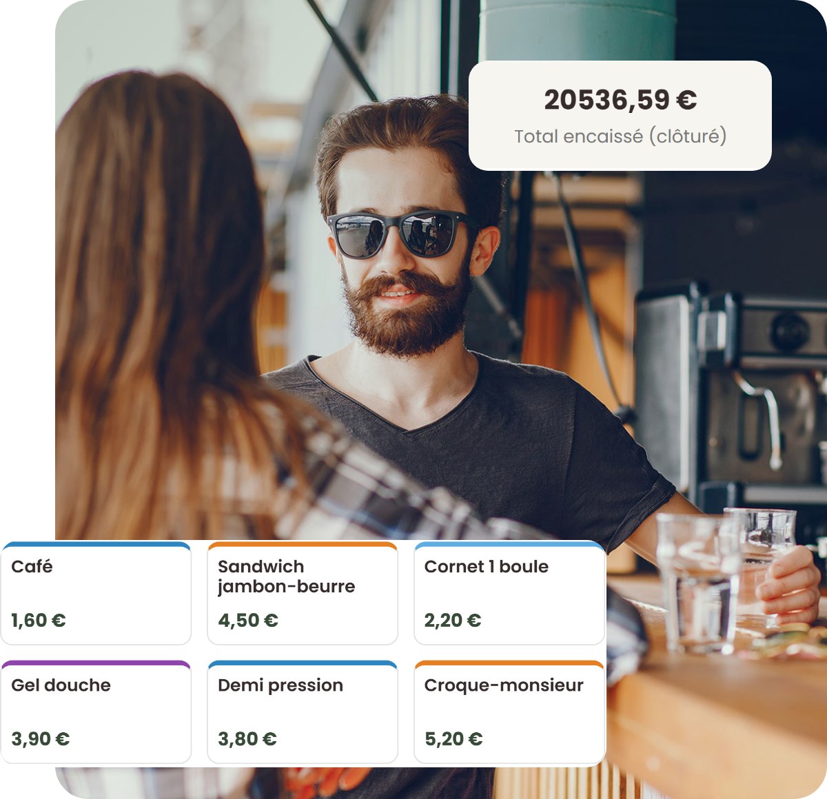 Articles du point de vente et total encaissé dans la caisse de Camp’in
