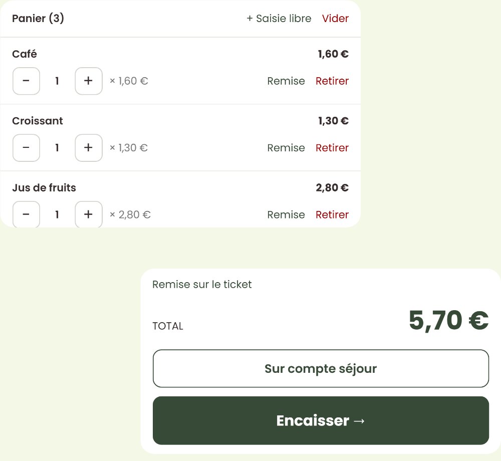 Panier de caisse de Camp’in avec le bouton Sur compte séjour